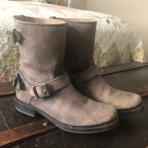 Unique distressed gray, double buckle Frye Boots